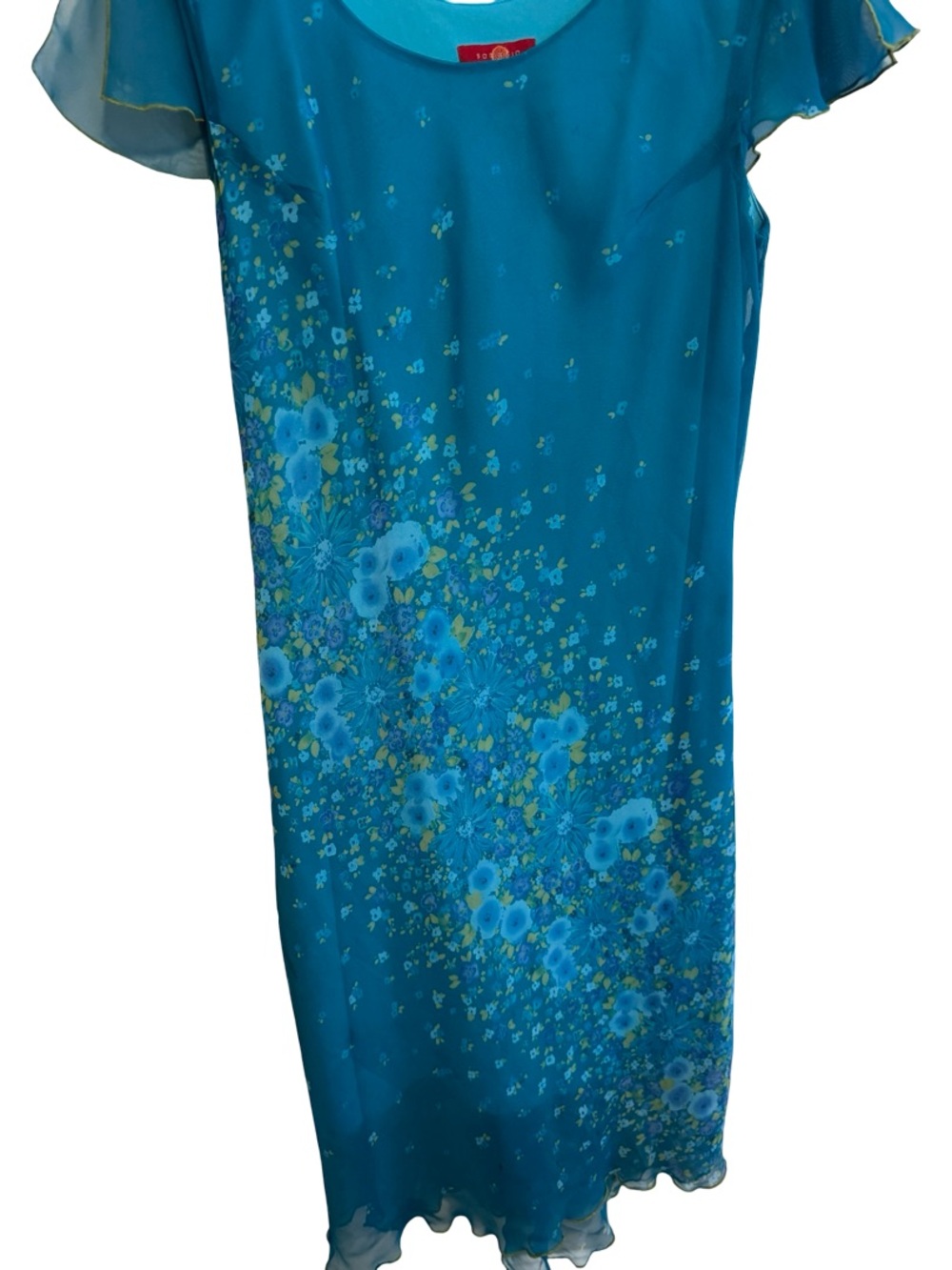 Vintage Sangria Blue Floral Sheer Midi Dress Women’s Size 16 Fairy Cottagecore - Picture 5 of 7